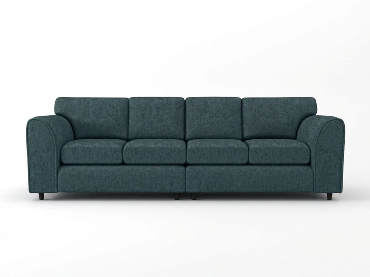 Gamzo Outlet Alaska Fabric 4 Seater Sofa in teal with full back design, showcasing plush cushioning and modern style.