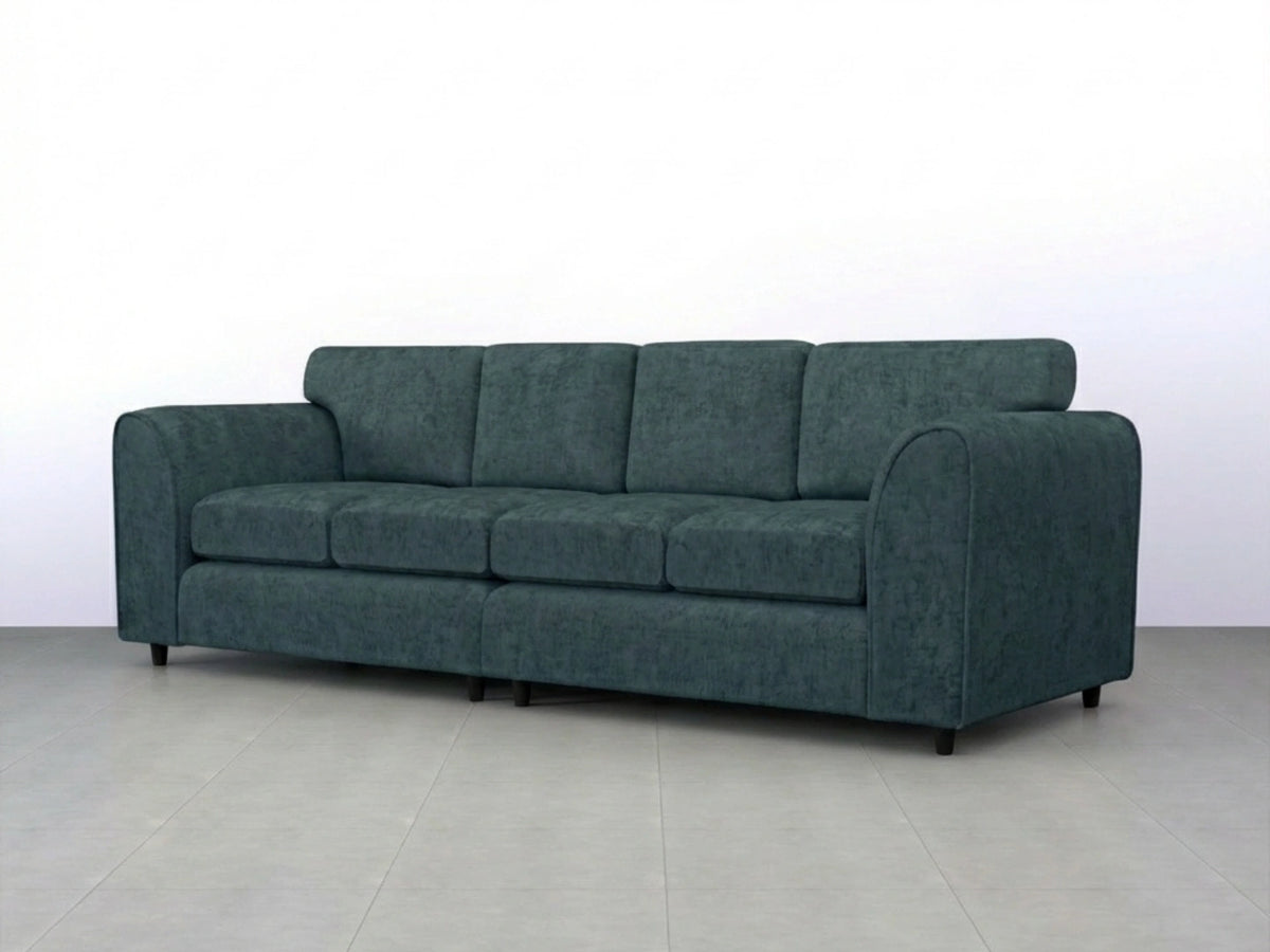 Gamzo Outlet Alaska Fabric 4 Seater sofa in teal with full back design, showcasing a modern, comfortable living room piece.