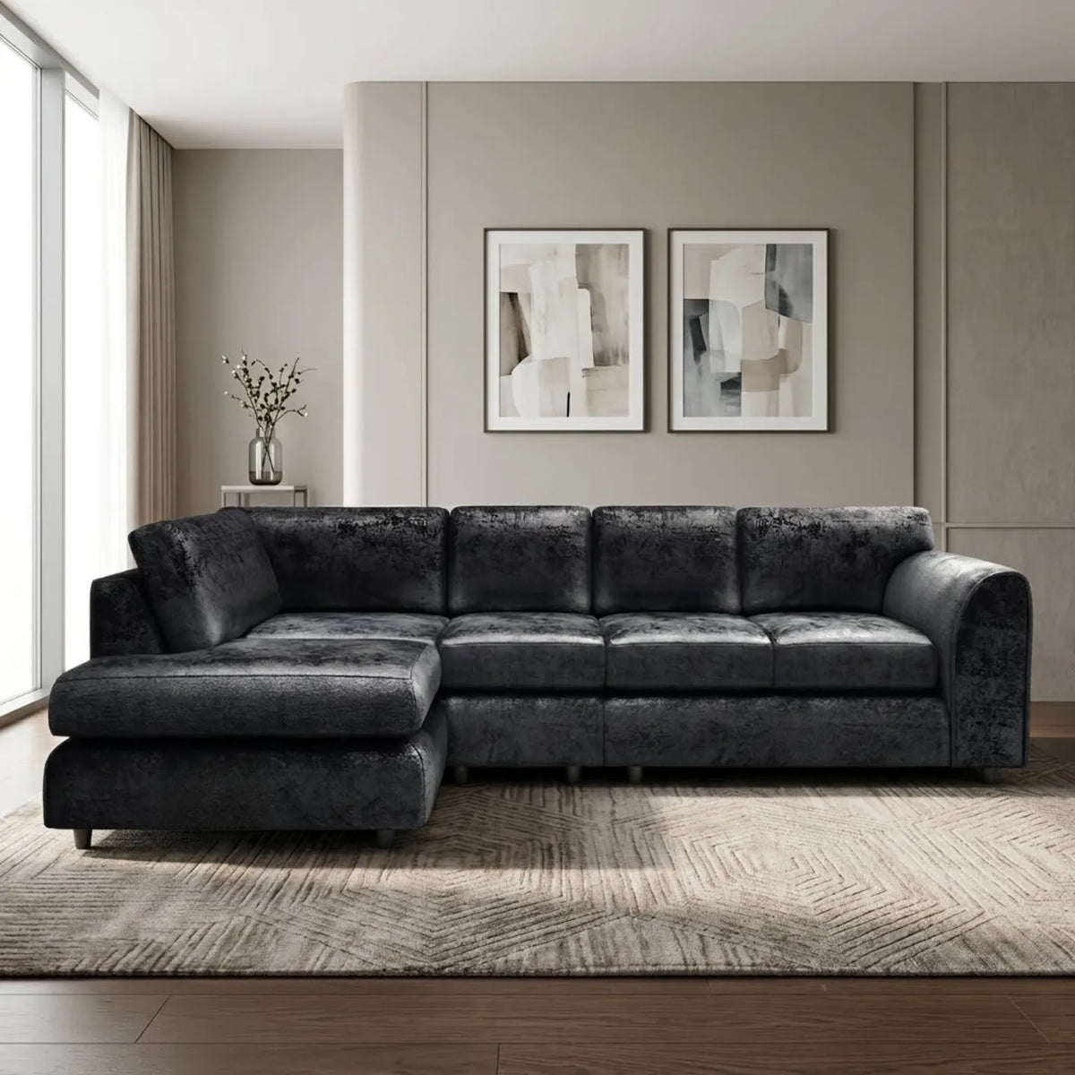 Crushed Velvet Full Back XL L-Shape Sofa