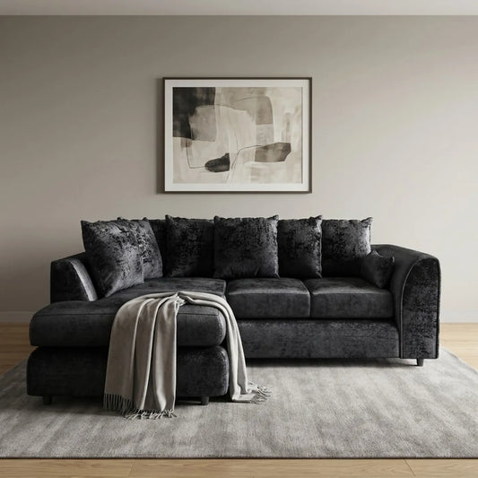 Crushed Velvet Scatter Back L Shape Sofa