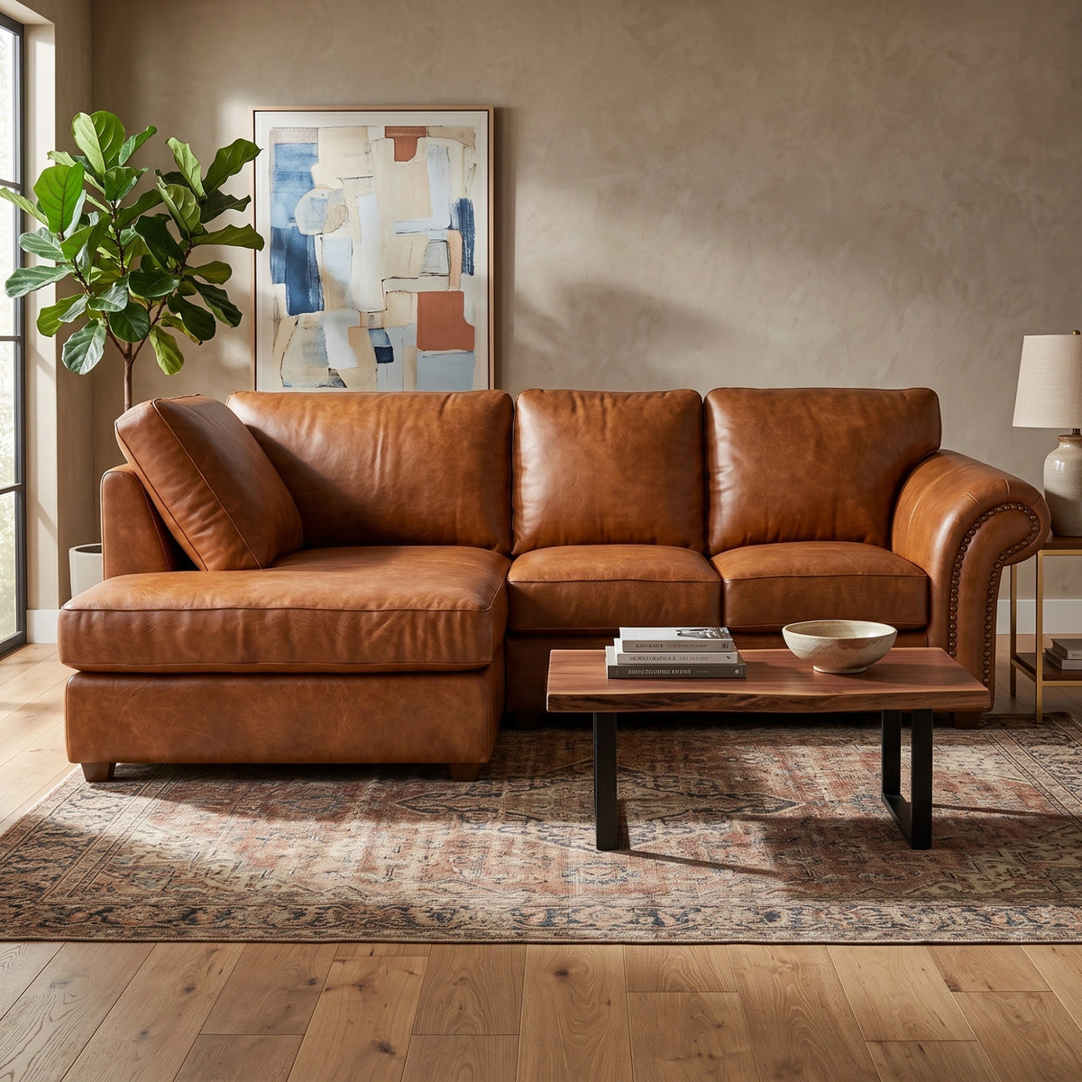 Oakland Full Back L Shape Leather Sofa
