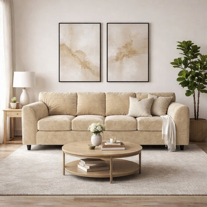 Cream plush velvet 4-seater full back corner sofa by Gamzo Outlet, showing soft cushions and spacious design.