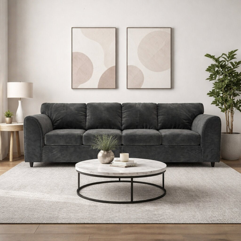 Plush velvet 4-seater full-back corner sofa in a modern design, perfect for living rooms, by Gamzo Outlet.