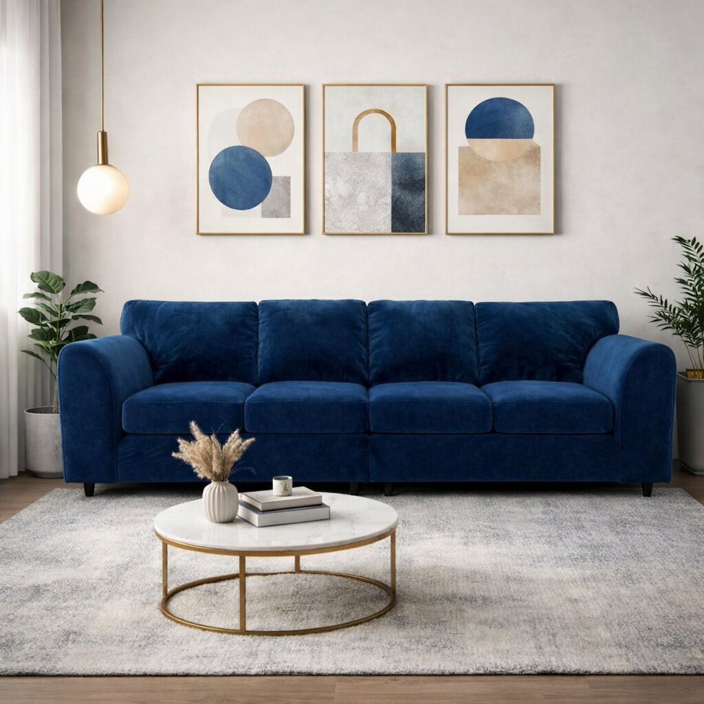Soft plush velvet four-seater full back corner sofa by Gamzo Outlet, showcasing a comfortable, stylish living room furniture piece.