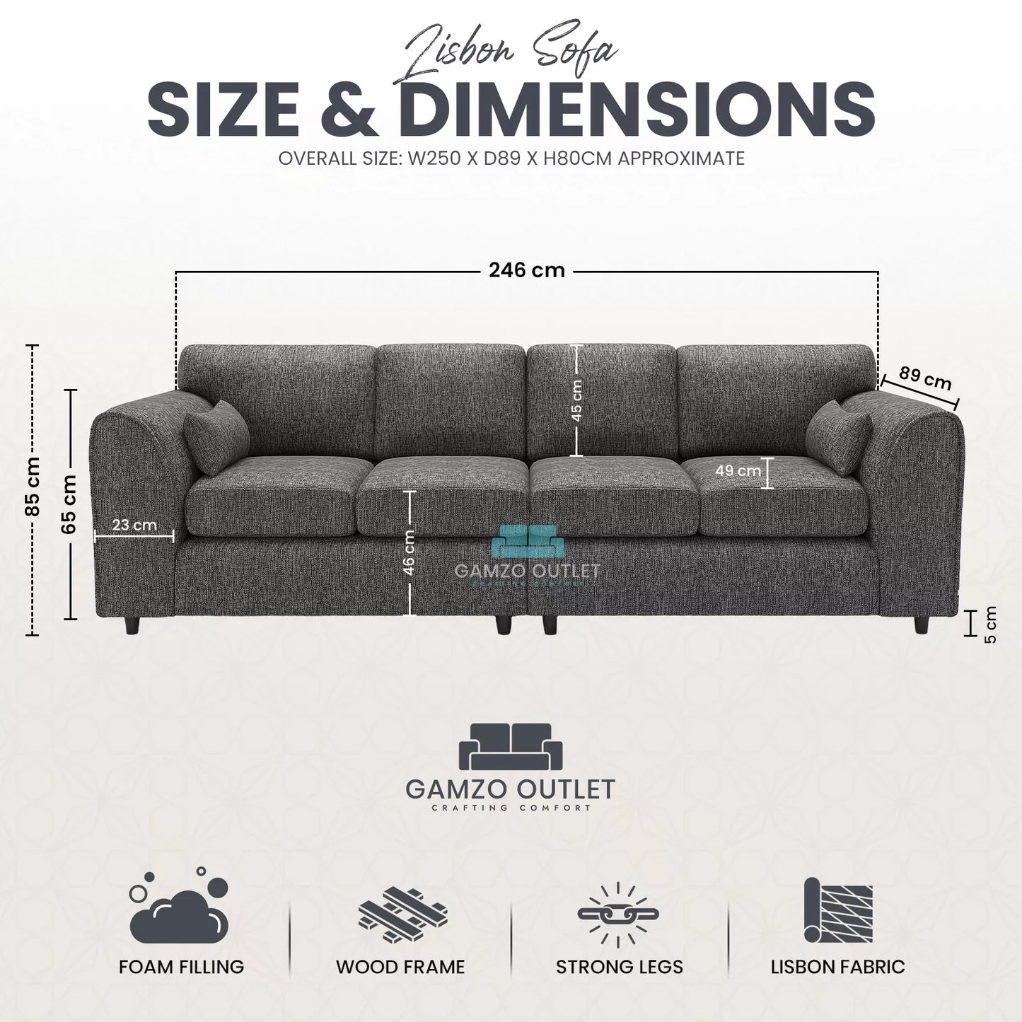 Lisbon Fabric  4 Seater  Full Back  Sofa