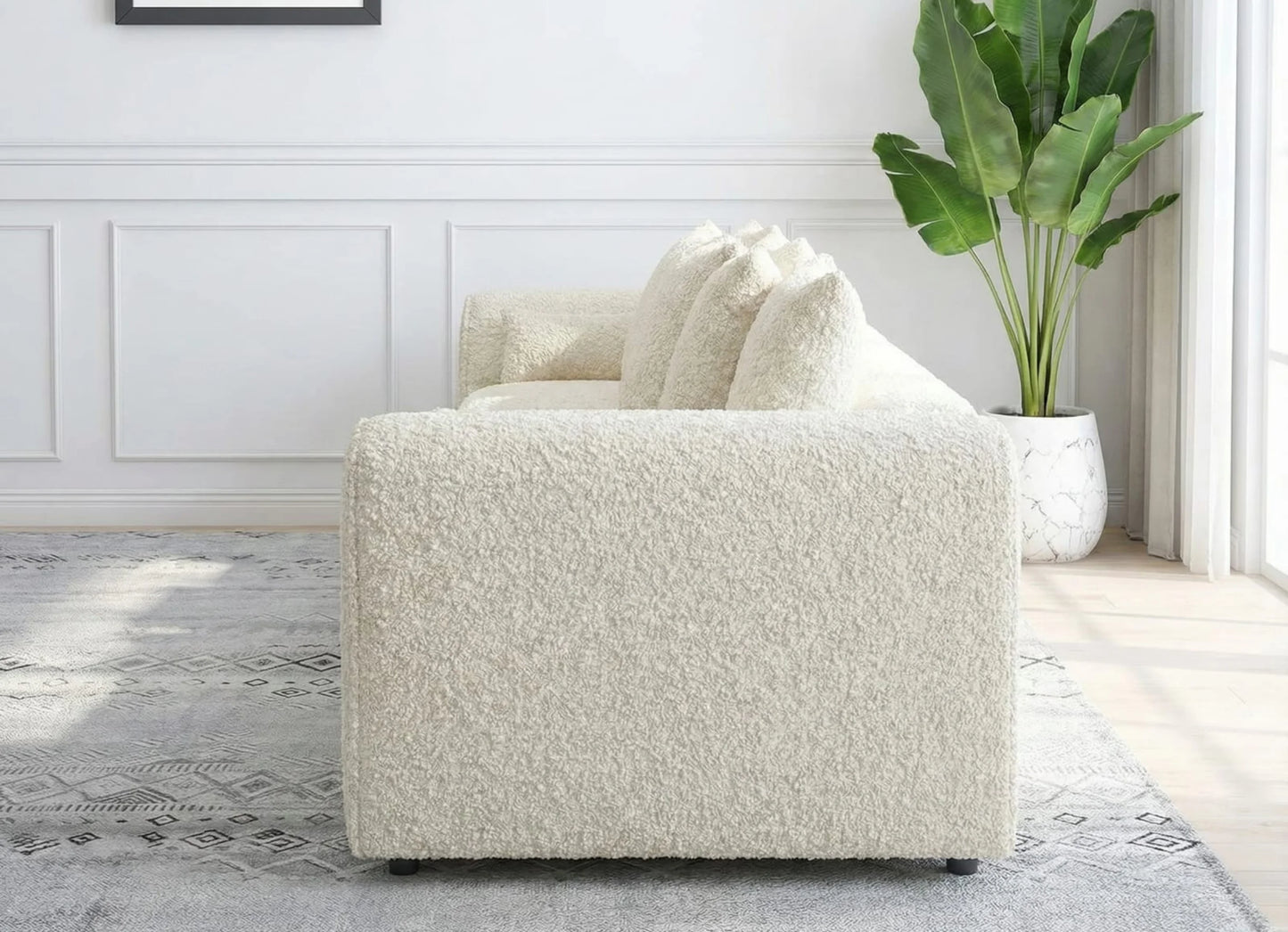 Boucle Fabric 4 Seater Scatter Back Sofa - Gamzo Outlet