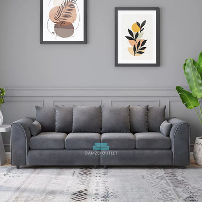 Plush Fabric 4 Seater Scatter Back Sofa