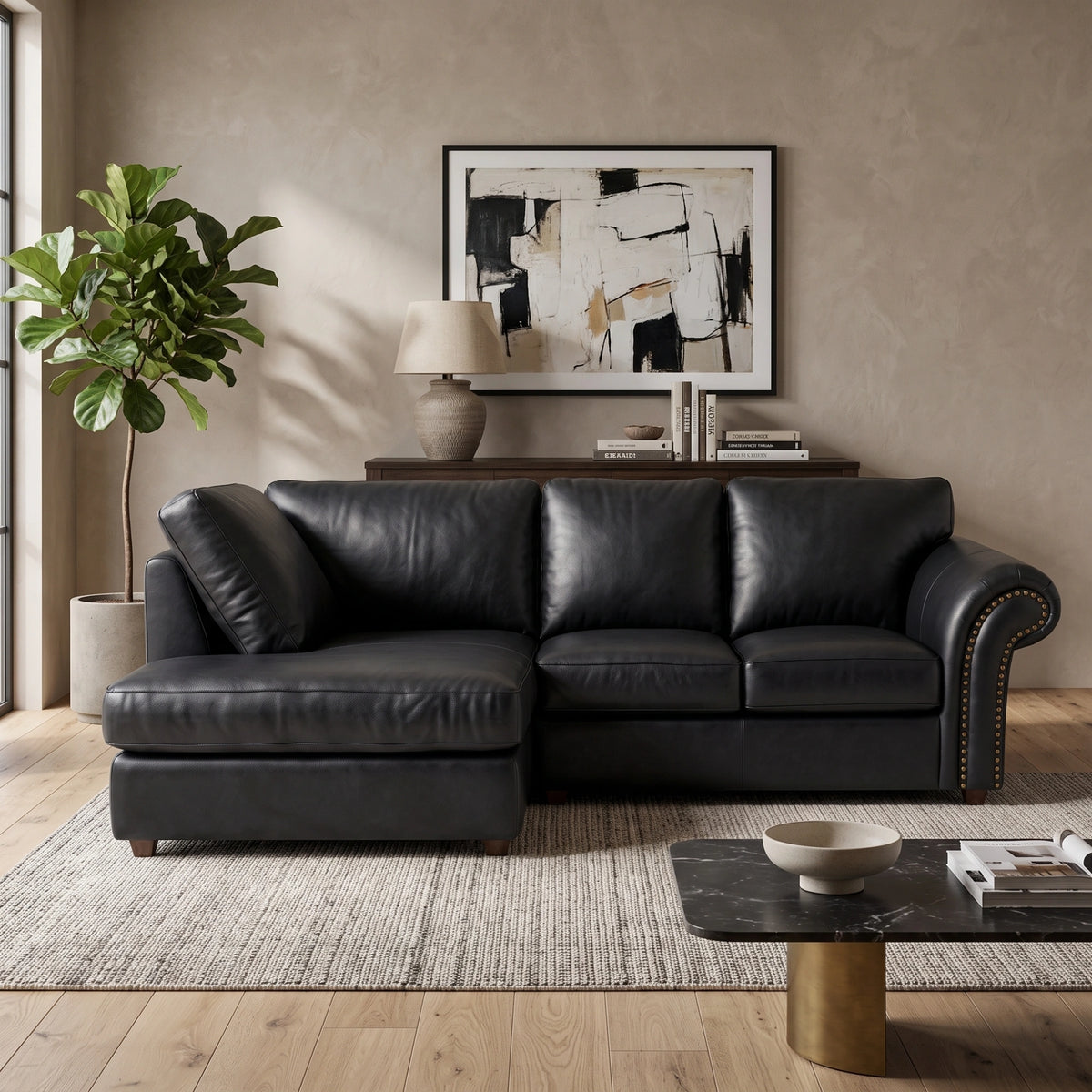 Oakland Full Back L Shape Leather Sofa