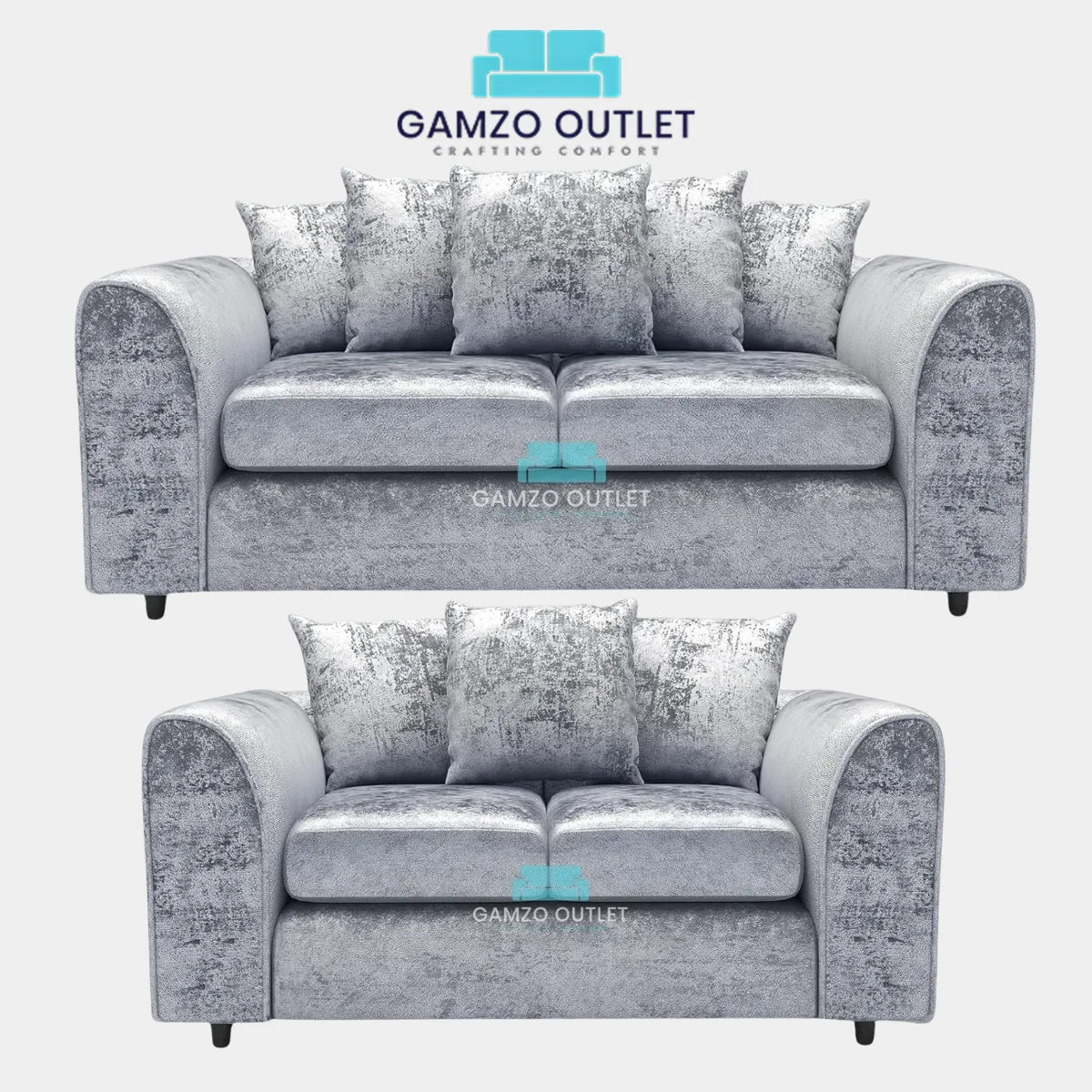 CRUSHED VELVET SCATTER BACK SOFA SET