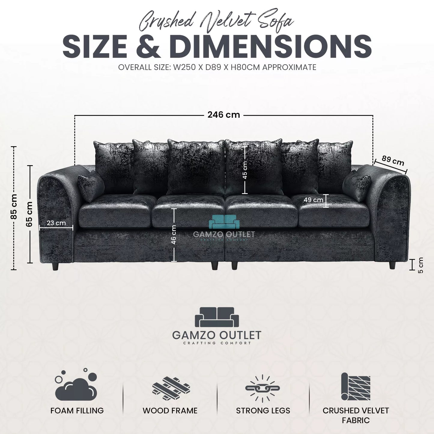 Crushed Velvet 4 Seater Scatter Back Sofa