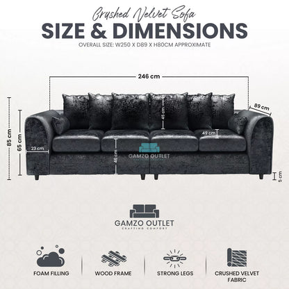 Crushed Velvet 4 Seater Scatter Back Sofa