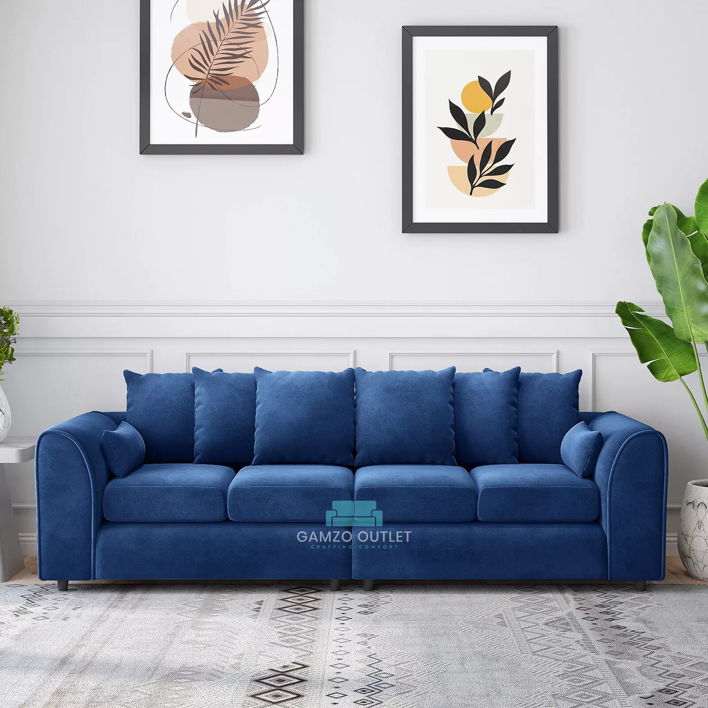 Plush Fabric 4 Seater Scatter Back Sofa