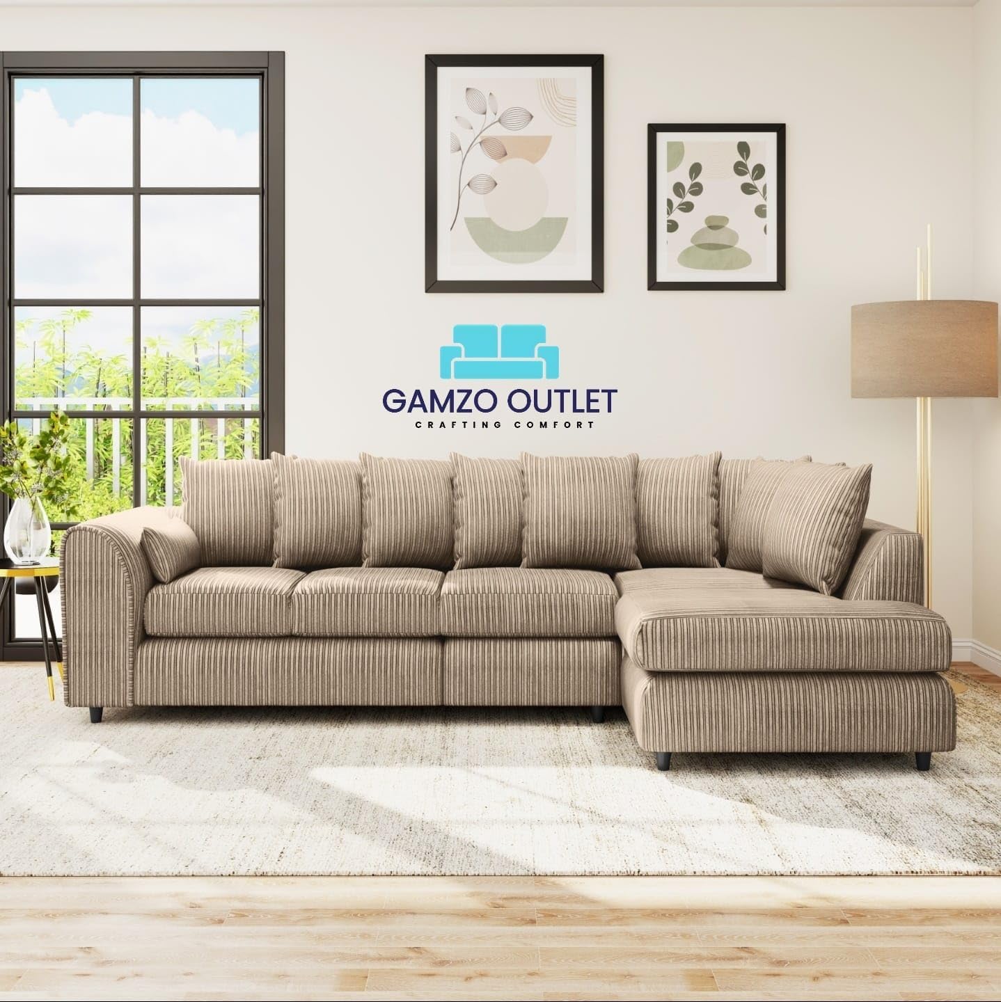 XL Jumbo Cord Fabric L Shape Scatter Back Sofa - Gamzo Outlet