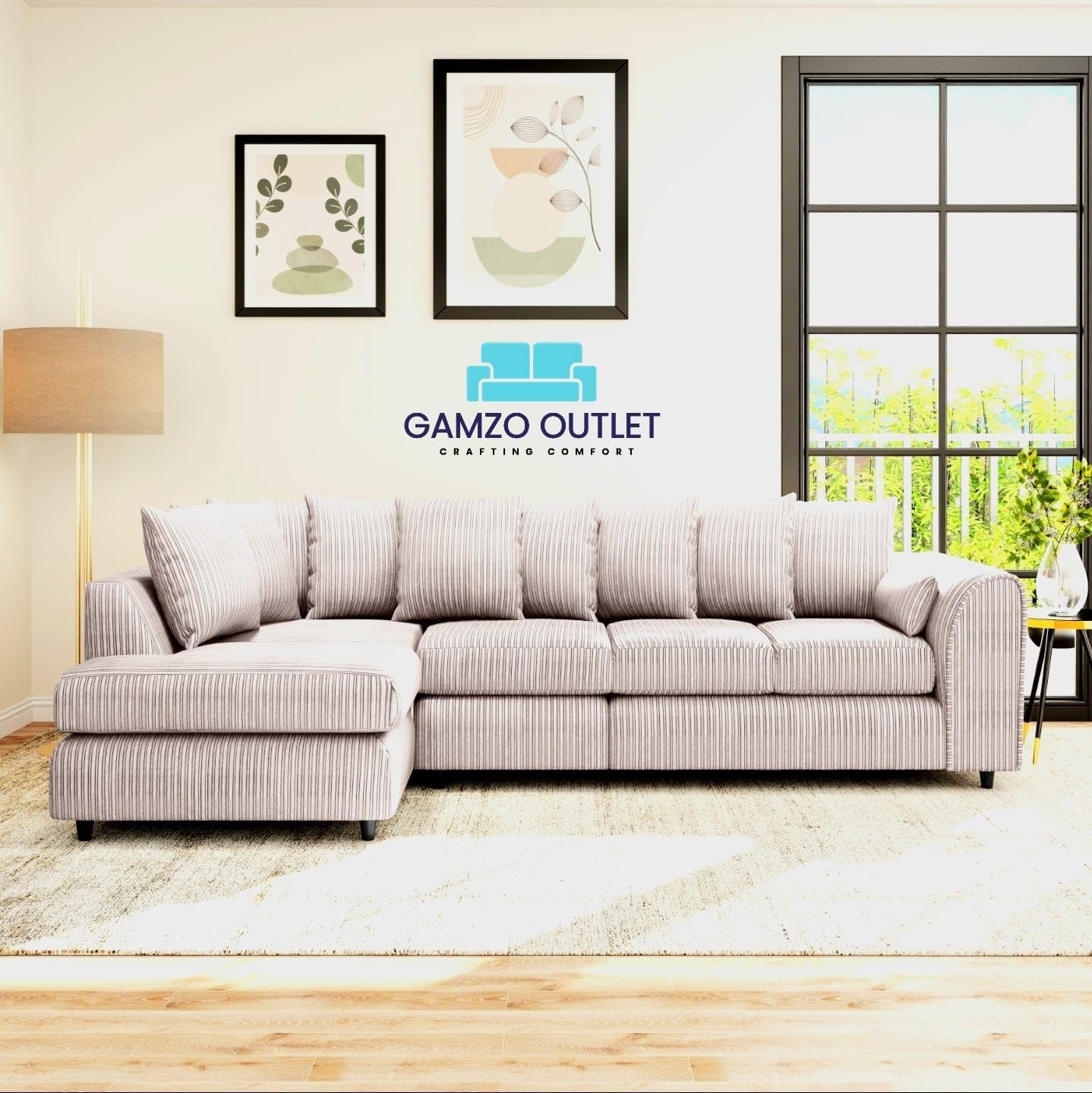 XL Jumbo Cord Fabric L Shape Scatter Back Sofa - Gamzo Outlet