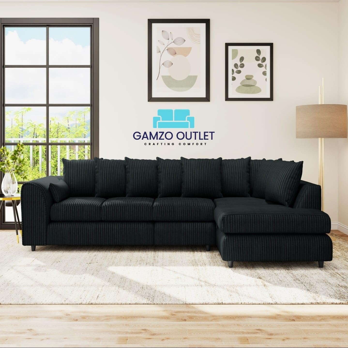 XL Jumbo Cord Fabric L Shape Scatter Back Sofa - Gamzo Outlet