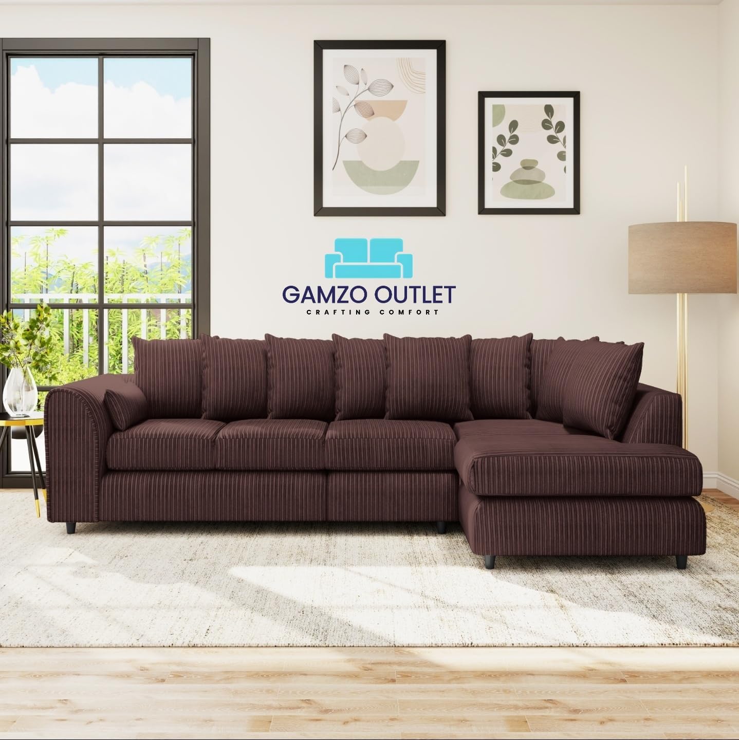 XL Jumbo Cord Fabric L Shape Scatter Back Sofa - Gamzo Outlet