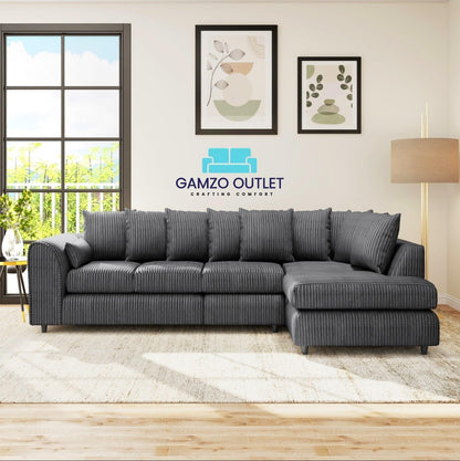 XL Jumbo Cord Fabric L Shape Scatter Back Sofa - Gamzo Outlet