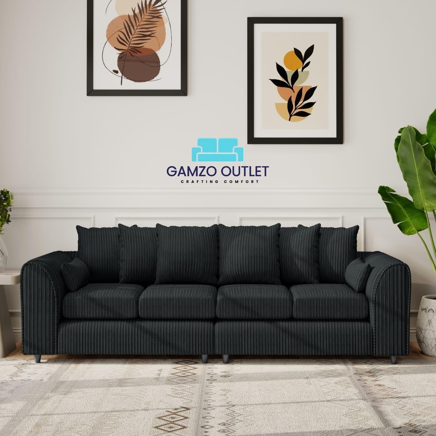 Jumbo Cord Fabric 4 Seater Scatter Back Sofa - Gamzo Outlet