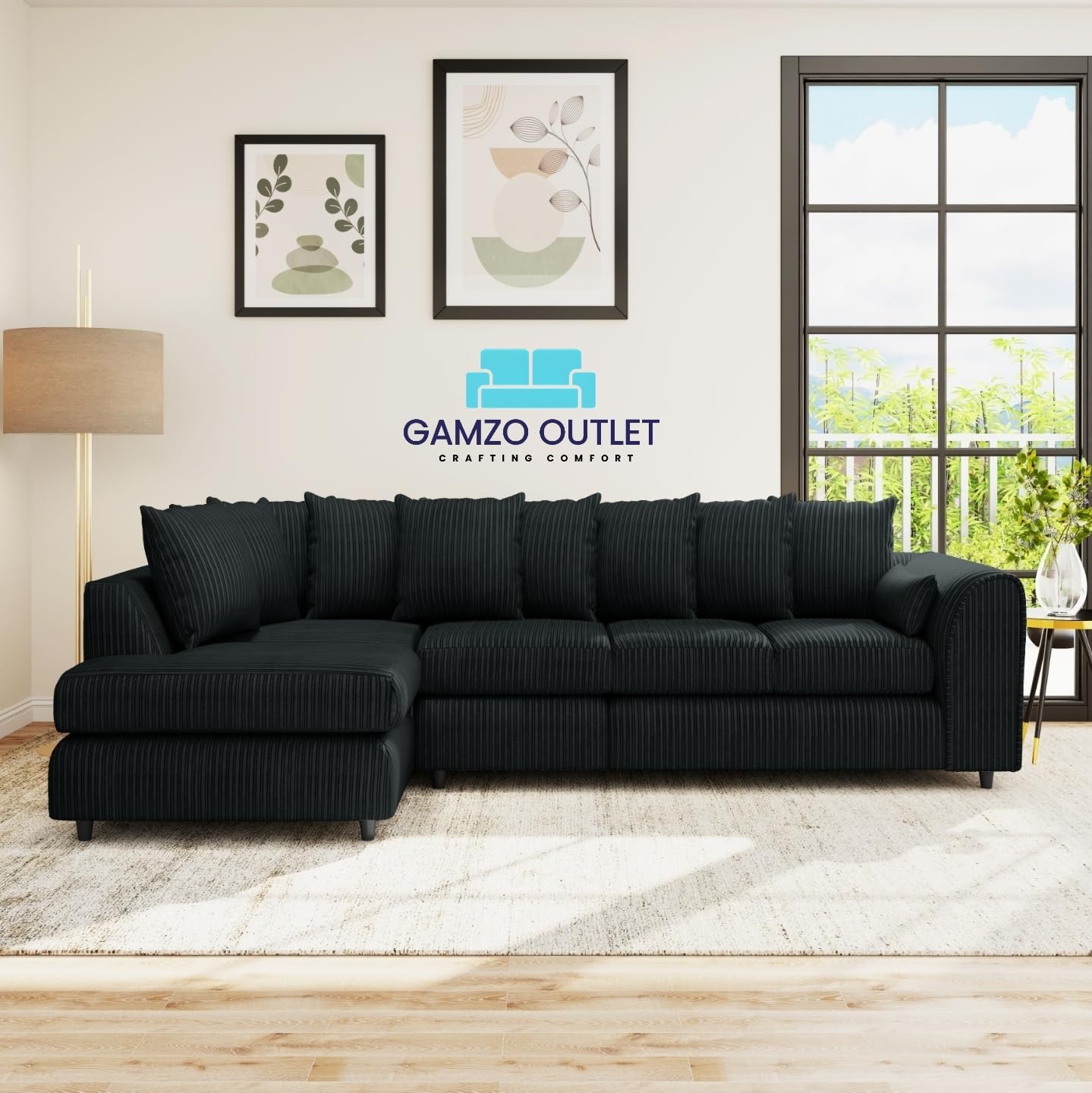 XL Jumbo Cord Fabric L Shape Scatter Back Sofa - Gamzo Outlet