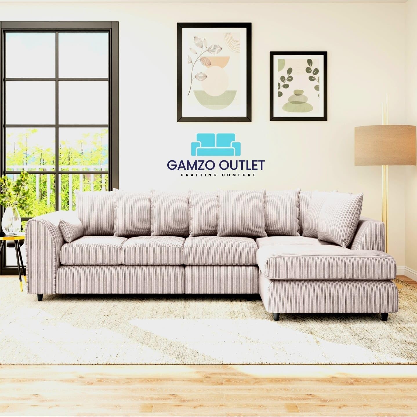 XL Jumbo Cord Fabric L Shape Scatter Back Sofa - Gamzo Outlet