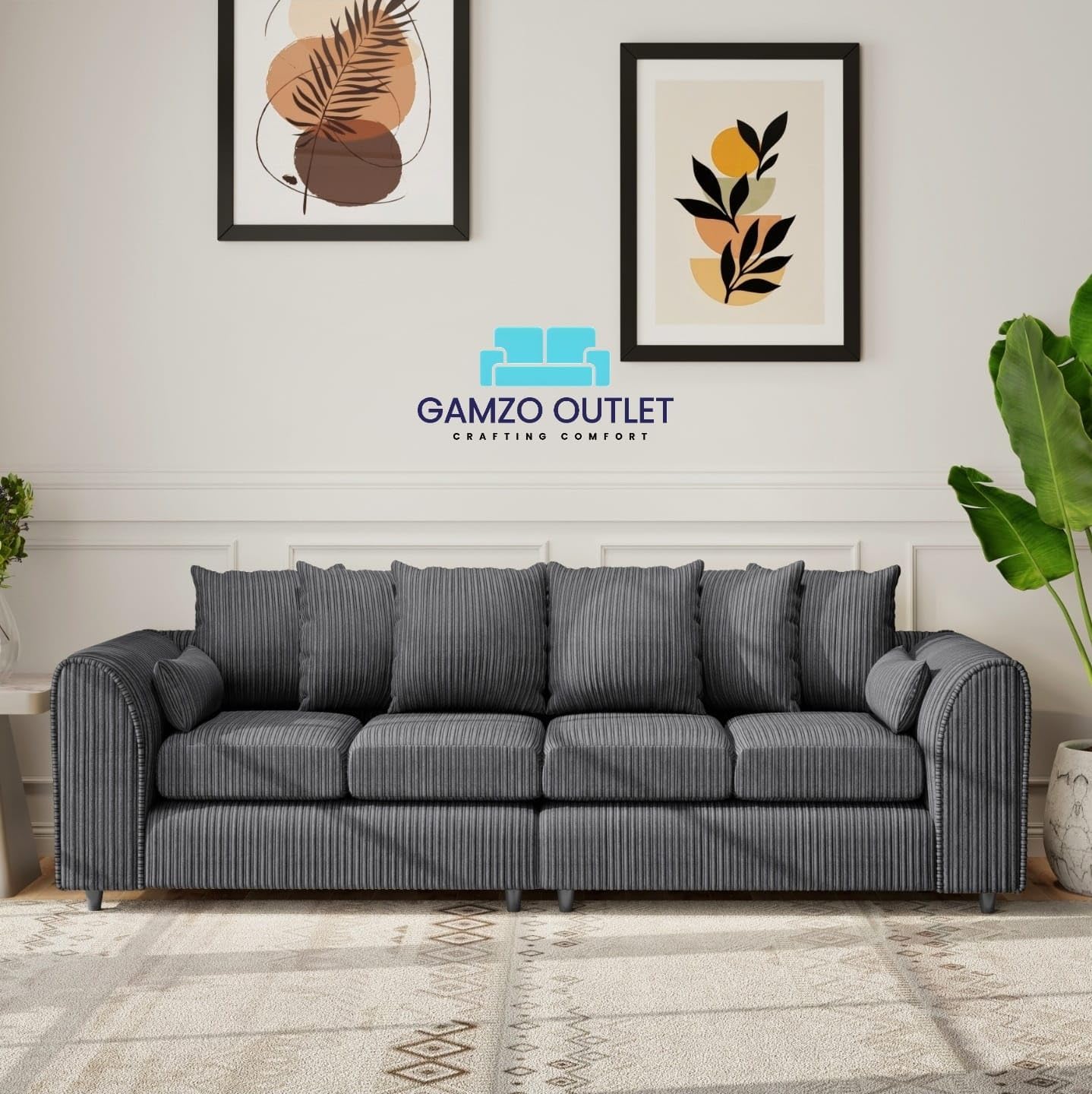 Jumbo Cord Fabric 4 Seater Scatter Back Sofa - Gamzo Outlet