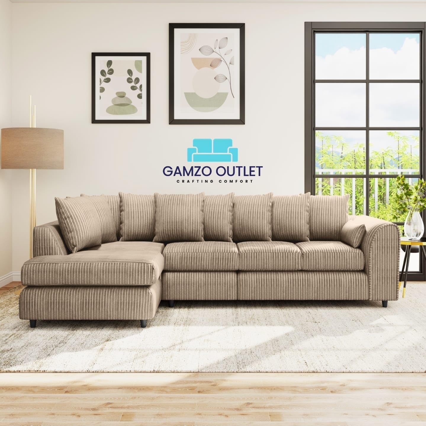 XL Jumbo Cord Fabric L Shape Scatter Back Sofa - Gamzo Outlet