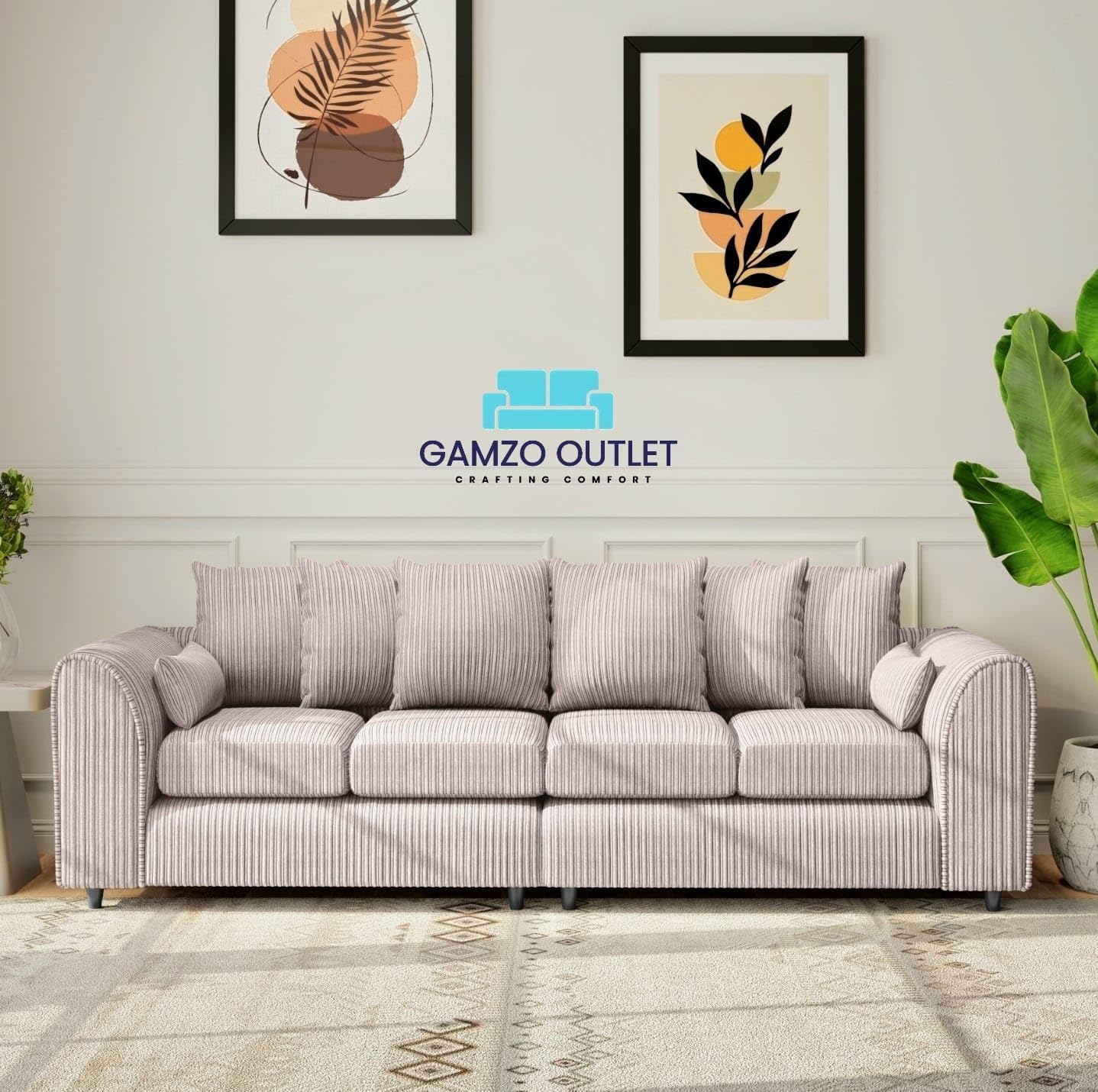 Jumbo Cord Fabric 4 Seater Scatter Back Sofa - Gamzo Outlet