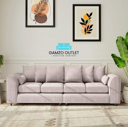 Jumbo Cord Fabric 4 Seater Scatter Back Sofa - Gamzo Outlet