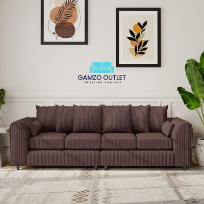 Jumbo Cord Fabric 4 Seater Scatter Back Sofa - Gamzo Outlet