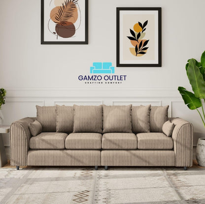Jumbo Cord Fabric 4 Seater Scatter Back Sofa - Gamzo Outlet