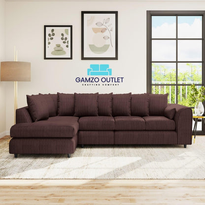 XL Jumbo Cord Fabric L Shape Scatter Back Sofa - Gamzo Outlet