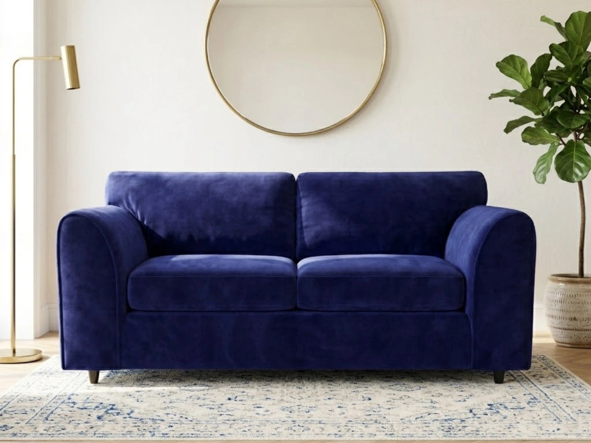 Gamzo Outlet plush velvet fabric 3-seater sofa with full back design, showcasing soft, luxurious upholstery and comfortable seating.