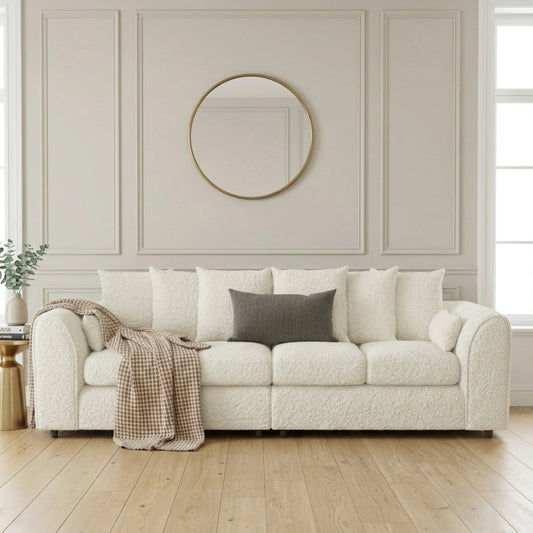 Boucle Fabric 4 Seater Scatter Back Sofa