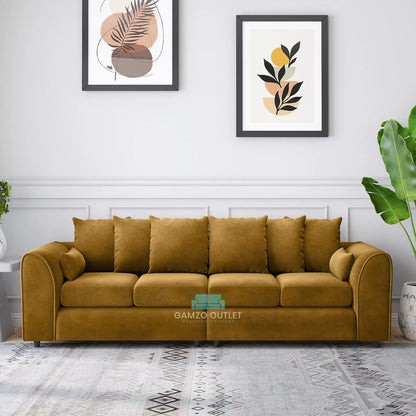 Plush Fabric 4 Seater Scatter Back Sofa