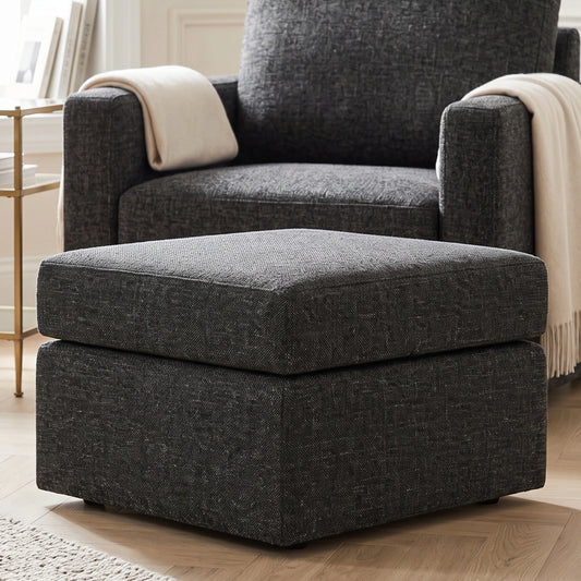 Lisbon fabric footstool from Gamzo Outlet featuring a soft, cushioned top and wooden legs, designed to complement corner sofas.
