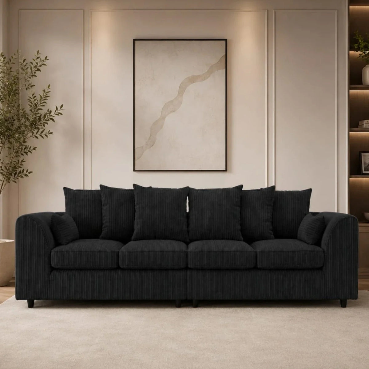 Jumbo Cord Fabric 4 Seater Scatter back Sofa