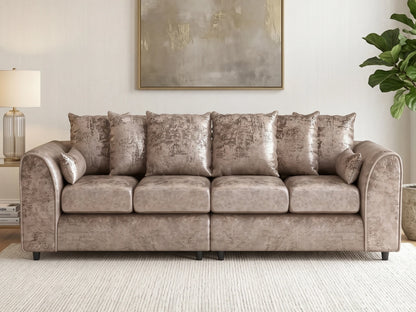 Crushed velvet 4-seater corner sofa with scatter back cushions by Gamzo Outlet, showcasing plush seating and modern design.
