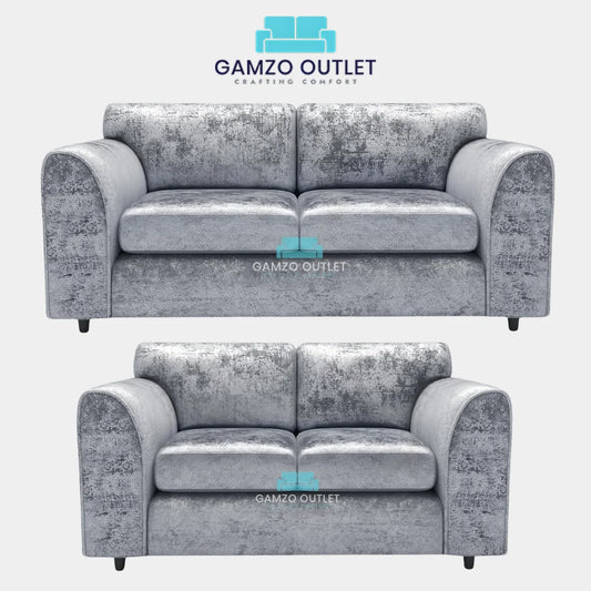 CRUSHED VELVET FULL BACK SOFA SET