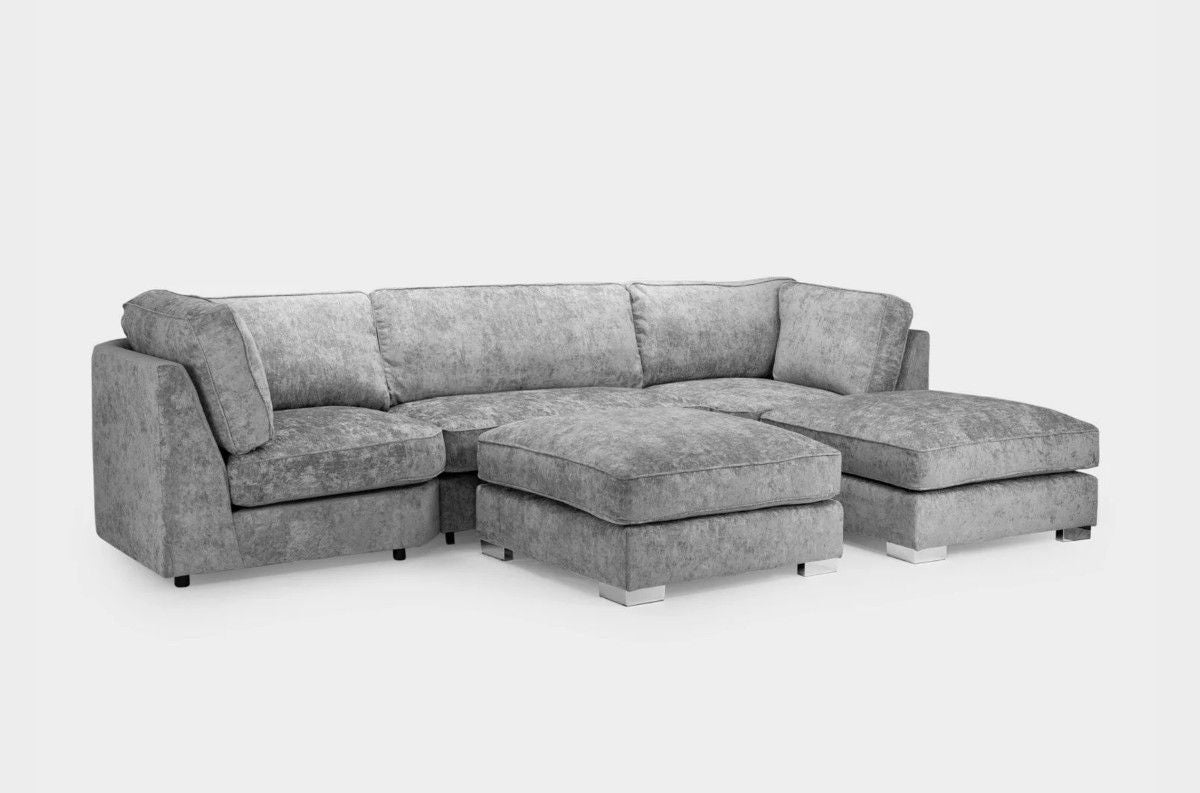 Light grey U-shaped sofa from Gamzo Outlet, featuring plush cushions and modern design, shown in Alaska-Light-Grey color.