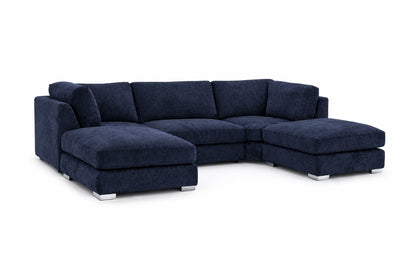 Alaska Midnight Blue U-shaped sofa by Gamzo Outlet, showcasing plush fabric and modern design in a stylish living room setting.