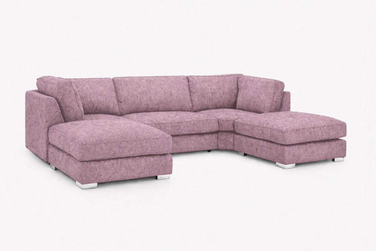 Pink U-shaped gaming chair from Gamzo Outlet with ergonomic design and plush cushioning, shown in Alaska Pink color.