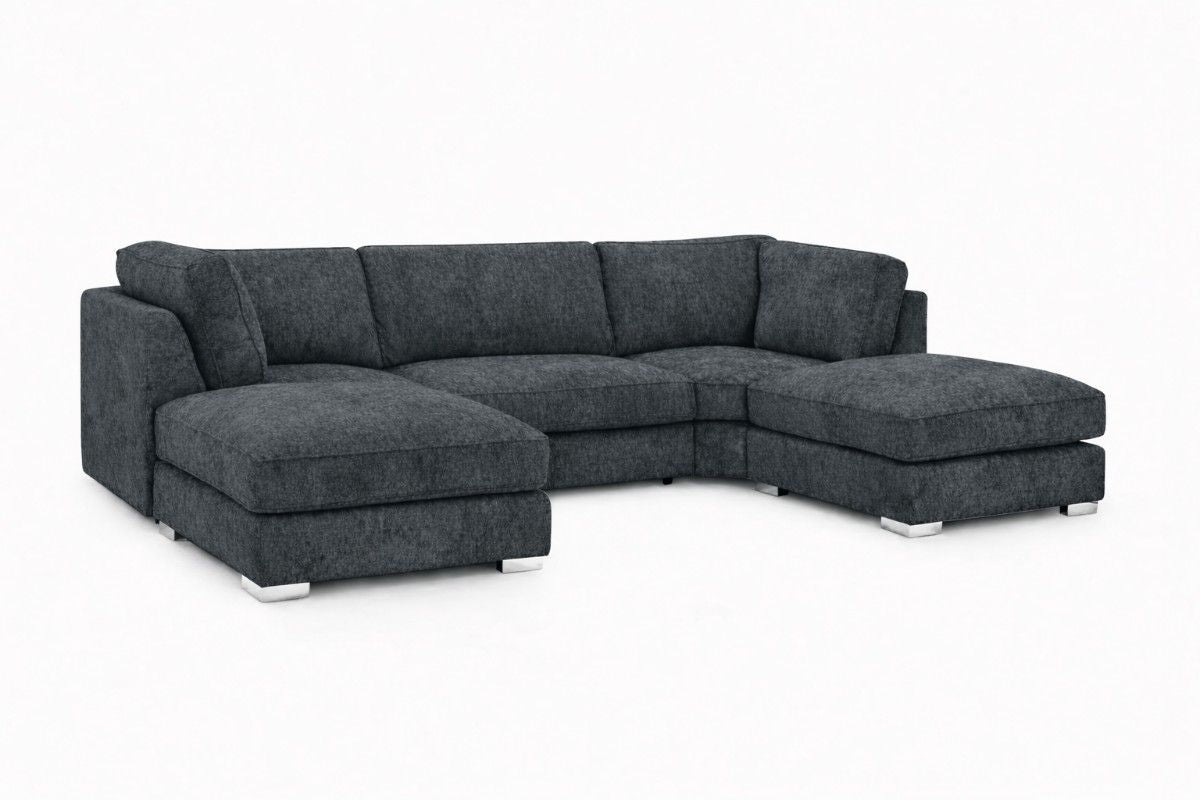Dark grey U-shaped sofa by Gamzo Outlet, featuring plush cushions and modern design, shown in Alaska dark grey fabric.