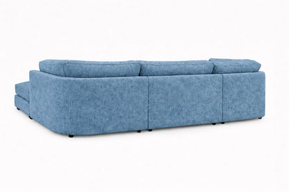 U-shaped gaming chair by Gamzo Outlet with ergonomic design and sky blue upholstery, shown from a side angle.