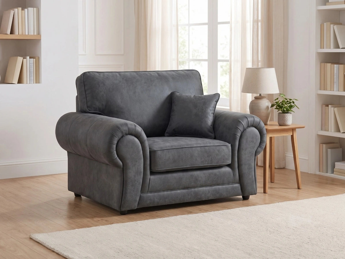 Black leather armchair from the Wilcot full back sofa set by Gamzo Outlet, showcasing a modern, comfortable design.