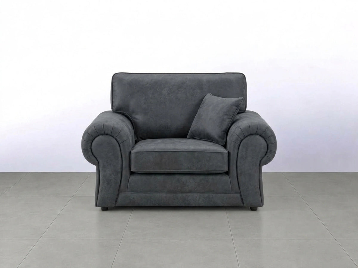 Black armchair from the Wilcot full back leather sofa set by Gamzo Outlet, showcasing plush leather upholstery and modern design.