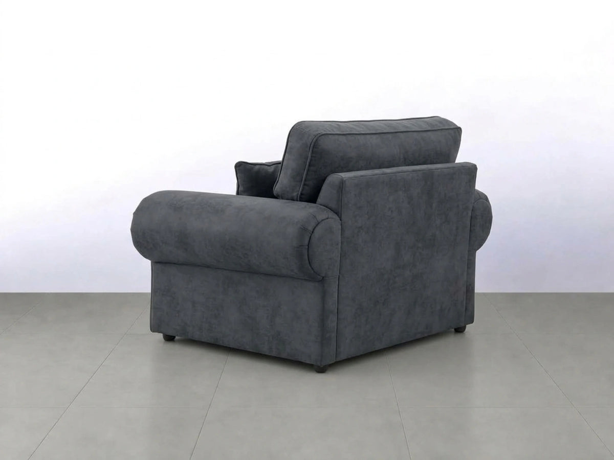 Black armchair from the Wilcot full back leather sofa set by Gamzo Outlet, showcasing plush leather upholstery and modern design.