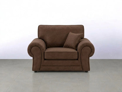 Chocolate brown leather armchair from the Wilcot full back sofa set by Gamzo Outlet, showcasing plush upholstery and contemporary design.