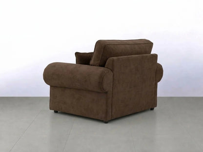 Chocolate brown leather armchair from the Wilcot full back sofa set by Gamzo Outlet, showcasing plush cushioning and stylish design.