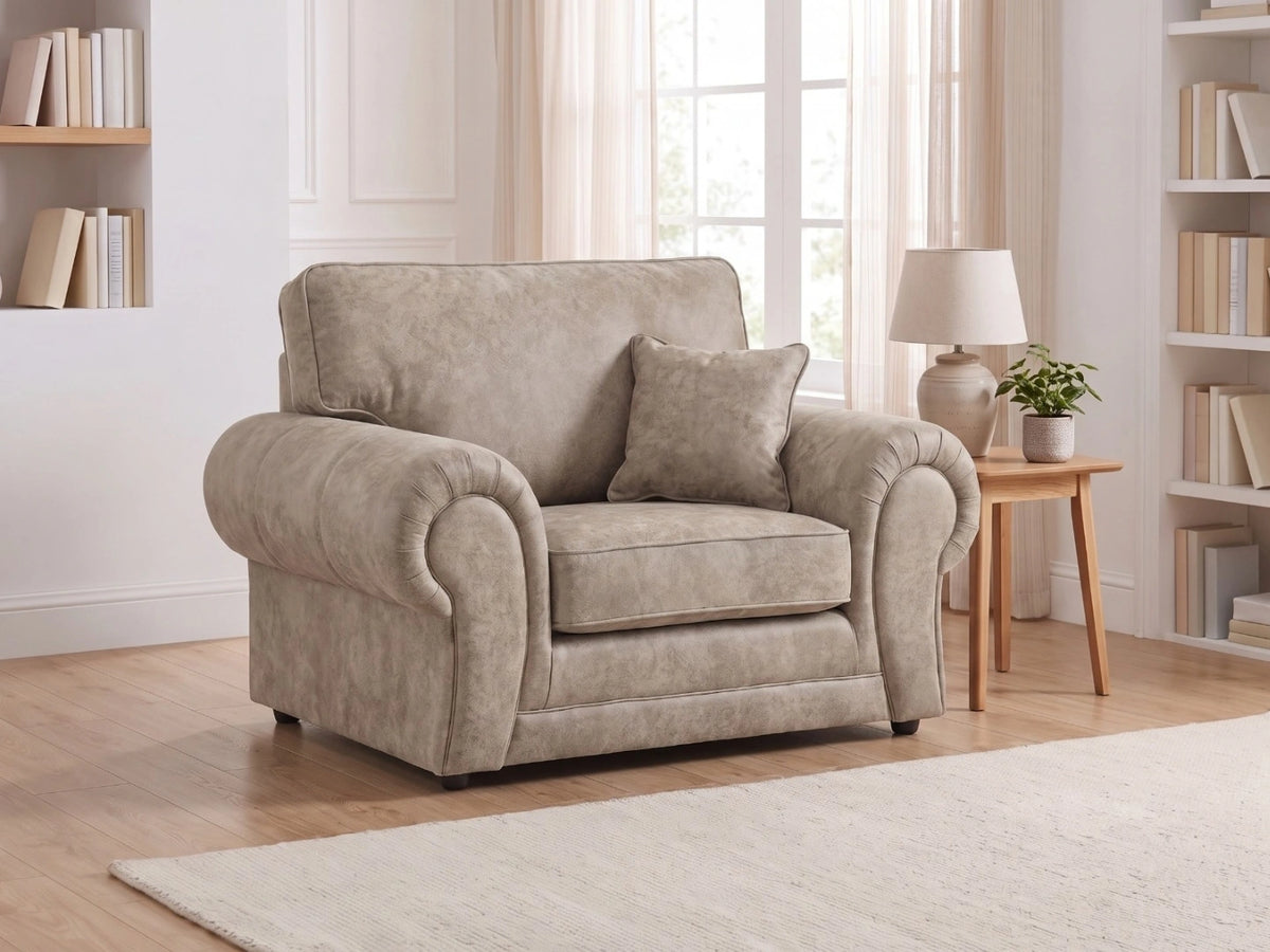 Cream leather armchair from the Wilcot full back sofa set by Gamzo Outlet, featuring plush cushioning and elegant design.