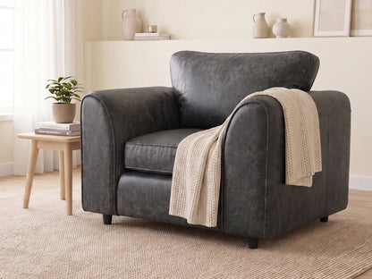 Black Dillon full back leather sofa armchair by Gamzo Outlet, showcasing plush leather upholstery and modern design.